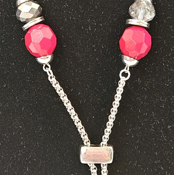 Vintage 80s Jules Long Necklace Lariet Style Red Beads & Smokey Quartz Crystals - Picture 12 of 16